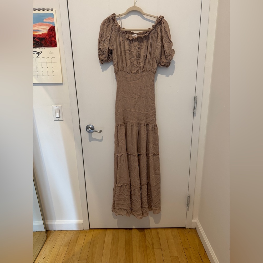 Mable Pink Maxi Dress with Puff Sleeves and Square Neck